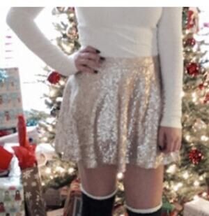 Bethany Mota x Aéropostale rose gold sequin skater skirt Size Medium